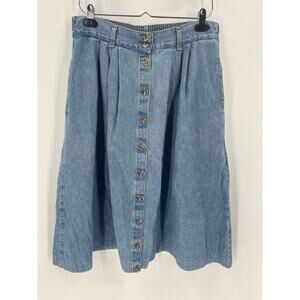 Cabin Creek Vintage Denim Skirt Womens 14 Blue Button Front Belt Loops Elastic